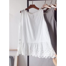 批发8002#新款刺绣花边蕾丝下摆宽松纯棉无袖背心<b class='q'>中长款</b>打底吊带衫