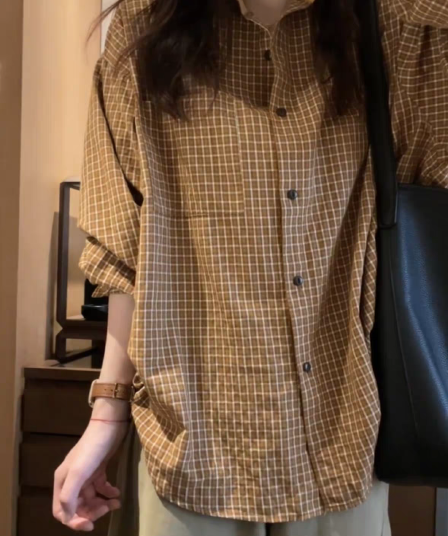 한 부서 루즈핏 느긋한 바람 긴팔 격자 무늬 셔츠 면 소재 다용도 캐주얼 재킷 맨위