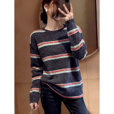 批发2306#韩版慵懒风打底羊绒磨毛衫宽松三色条纹长袖上衣
