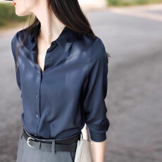 批发2025秋西装内搭缎面<b class='q'>衬衫</b>女休闲百搭<b class='q'>OL</b>风宽松长袖醋酸通勤<b class='q'>衬衣</b>