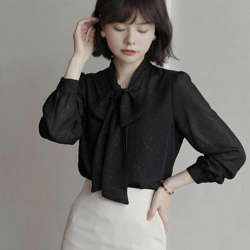 나비 넥타이 쉬폰 셔츠 여성 봄 가을 2026 새로운 프랑스식 셔츠 디자인 센스 외국 가스 긴팔 맨위