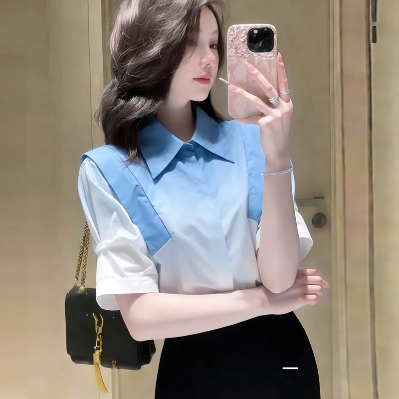 고급 센스 항구 바람 레트로 맨위 버블 물 2026 여름 새로운 반팔 패션 품격 슬림해 보이는 여성 셔츠