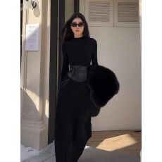 批发秋季新中式国风女装高端精致高级感超好看黑色针织内搭<b class='q'>连衣裙</b>