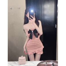批发生日party小礼裙千金风镶钻<b class='q'>抹胸</b><b class='q'>连衣裙</b>小个子性感包臀不规则短裙
