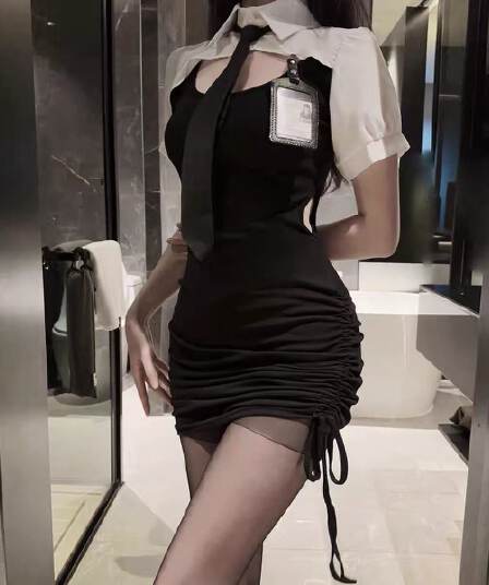 실사 학원 스타일 페이크 레이어드 반팔 드레스 여자 학생 유니폼 넥타이 치마 핫걸 순수한 욕망 타이트 스커트