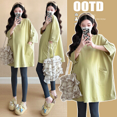 批发实拍~2025孕妇秋装品质新款宽松时尚潮妈<b class='q'>休闲</b>大码七分袖T恤