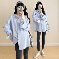 批发实拍~2025孕妇装秋季新款<b class='q'>韩版</b>棉中长款大码休闲衬衫时尚潮妈