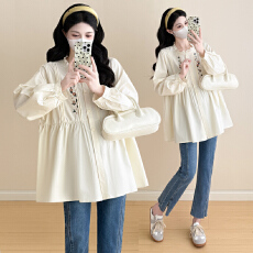 批发实拍~2025品质孕妇装秋季新款长袖刺绣衬衫娃娃衫时尚外出潮