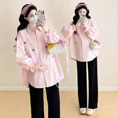 批发实拍~2026品质孕妇装春秋季新款长袖中长款衬衫娃娃衫时尚潮妈