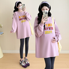 批发实拍~2026孕妇装春秋季新款宽松中长款大码印花潮妈<b class='q'>休闲</b>简约T恤