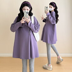 批发实拍~2026孕妇装<b class='q'>春</b>秋季新款宽松中长款大码T恤潮妈休闲简约潮妈