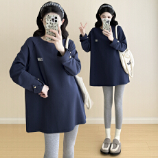 批发实拍~2025孕妇装<b class='q'>春</b>秋季新款宽松中长款大码潮妈休闲简约T恤打底衫