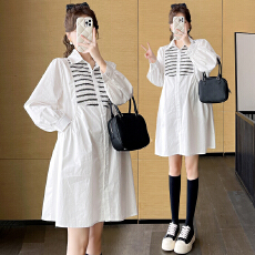 实拍~2026品质春装新款孕妇装中长款拼接衬衫连衣裙韩版潮妈