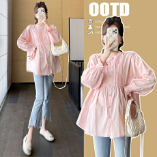 实拍~2026品质孕妇装春秋季新款长袖衬衫娃娃衫时尚潮妈