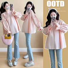 批发实拍~2026品质孕妇装春秋季韩版新款长袖衬衫娃娃衫时尚潮妈