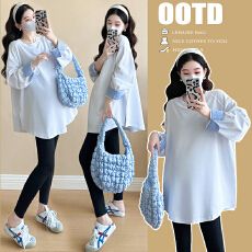 批发实拍~2026<b class='q'>春</b>秋装品质新款孕妇装宽松时尚潮妈休闲大码新中式T恤