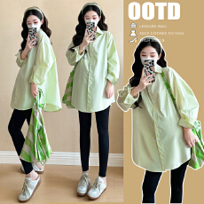 批发实拍~2026孕妇装春装新款韩版棉中长款休闲衬衫时尚潮妈