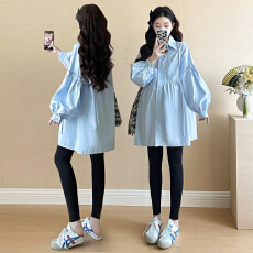 批发实拍~2026品质春秋装新款孕妇装中长款衬衫连衣裙韩版潮妈