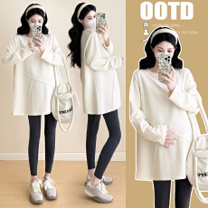 批发实拍~2025孕妇装<b class='q'>春</b>秋季新款宽松中长款大码打底衫潮妈休闲简约T恤