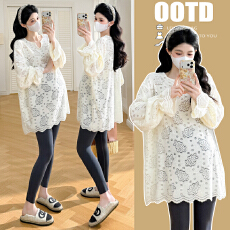 批发实拍~2026春装品质新款孕妇装宽松<b class='q'>时尚</b>潮妈休闲大码镂空T恤打底衫