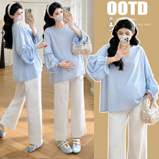 批发实拍~2026品质新款孕妇春秋装宽松时尚潮妈休闲大码<b class='q'>T</b><b class='q'>恤</b>灯笼袖<b class='q'>T</b><b class='q'>恤</b>