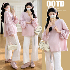 批发实拍~2026品质新款孕妇春秋装宽松<b class='q'>时尚</b>潮妈休闲大码T恤灯笼袖T恤