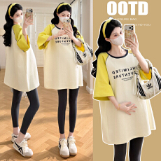 批发实拍~2025孕妇春装品质新款宽松<b class='q'>时尚</b>潮妈休闲大码七分袖拼色T恤