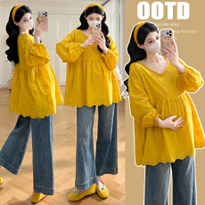 批发实拍~2026品质孕妇<b class='q'>春</b>装新款长袖刺绣衬衫娃娃衫时尚外出潮妈