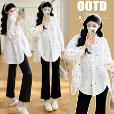 批发实拍~2026孕妇装<b class='q'>春</b>装新款韩版棉中长款休闲小爱心衬衫时尚潮妈