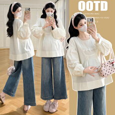 批发实拍~2026品质孕妇装<b class='q'>春</b>秋季韩版新款长袖衬衫娃娃衫时尚潮妈外出