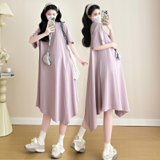 批发实拍~2026春夏装<b class='q'>孕妇</b><b class='q'>新款</b>大码短袖T恤裙长款休闲宽松连衣裙潮妈