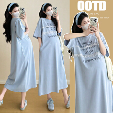 批发实拍~2026春夏装<b class='q'>孕妇装</b>新款大码短袖T恤裙长款休闲宽松连衣裙潮妈