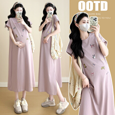 批发实拍~2026春夏装<b class='q'>孕妇装</b>新款大码短袖T恤裙长款休闲宽松连衣裙潮妈