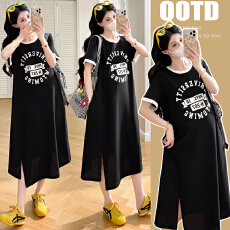 批发实拍~2025<b class='q'>春</b>夏装孕妇新款大码短袖T恤裙长款休闲宽松连衣裙潮妈