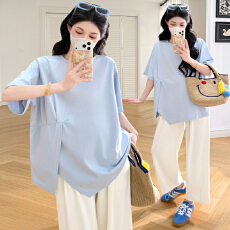 批发实拍~2026品质孕妇装春<b class='q'>夏</b>季新款大码抽绳短袖T恤时尚上衣潮妈外出