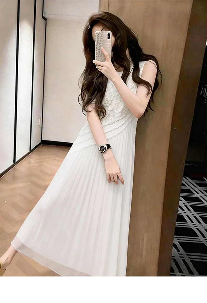 프랑스식 품격 화이트 조끼 여성 드레스 2026 여름 새로운 휴가 고유 한 슈퍼 잘 생긴 민소매 길다 치마