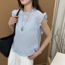 批发2026夏装新款大码女装轻奢减龄木耳边小清新背心波点马甲无袖上衣