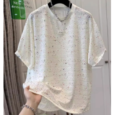 批发<b class='q'>夏</b>装新款大码女装设计感泼墨彩色斑点肌理感短袖t恤时尚减龄上衣