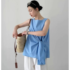 批发夏装新款大码女装设计感小众扭结棉麻马甲背心气质外穿<b class='q'>无袖</b><b class='q'>上衣</b>