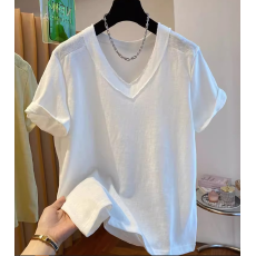 批发2026夏装新款大码女装韩版休闲V领正肩法式甜美<b class='q'>个性</b>短袖<b class='q'>T</b><b class='q'>恤</b>女