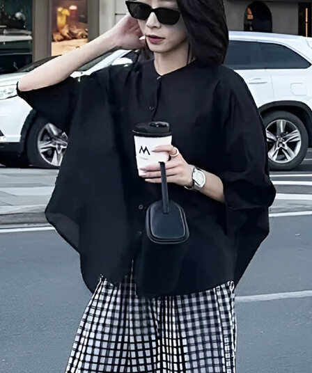 2026 여름 드레스 새로운 빅 사이즈 여성 의류 한국 스타일 빛 럭셔리 미니멀리즘 품격 망사 중간 소매 면 린넨 얇고 가벼운 ~을 통해 섹션 셔츠