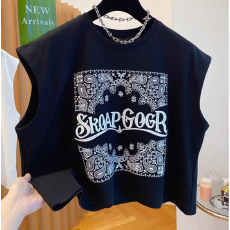 批发<b class='q'>夏</b>装新款大码女装欧洲站短款无袖背心宽松显瘦高级感撞色T恤