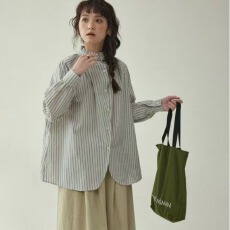 批发2026早春大码女装法式蓝色条纹立领长袖衬衫衬衣高级设计感<b class='q'>上衣</b>