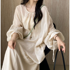 批发2026早春<b class='q'>大码</b><b class='q'>女装</b>法式时尚新中式国风苎麻灯笼袖衬衫慵懒上衣