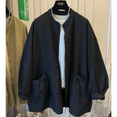 批发秋新款韩版大码女装外贸春秋新款双口袋长袖风衣外套衬衫上衣女