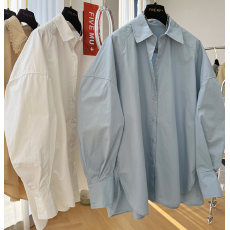 批发早秋韩版韩系慵懒风宽松休闲纯棉长袖衬衫廓形气质超好看上衣