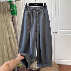 批发秋冬<b class='q'>大码</b>女装设计感抽绳宽松直筒休闲裤薄款透气九分哈伦阔