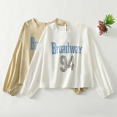 批发实拍早春新款大码女装高级感字母印花长袖T恤薄款防晒衫套头罩衫