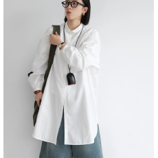 批发秋装新款白/长衬衫<b class='q'>纯棉</b>休闲百搭小翻领长袖中长款衬衫<b class='q'>连衣裙</b>
