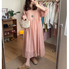 批发2026早春UM法式v领系带裙子女文艺慵懒风宽松大摆长款<b class='q'>连衣裙</b>